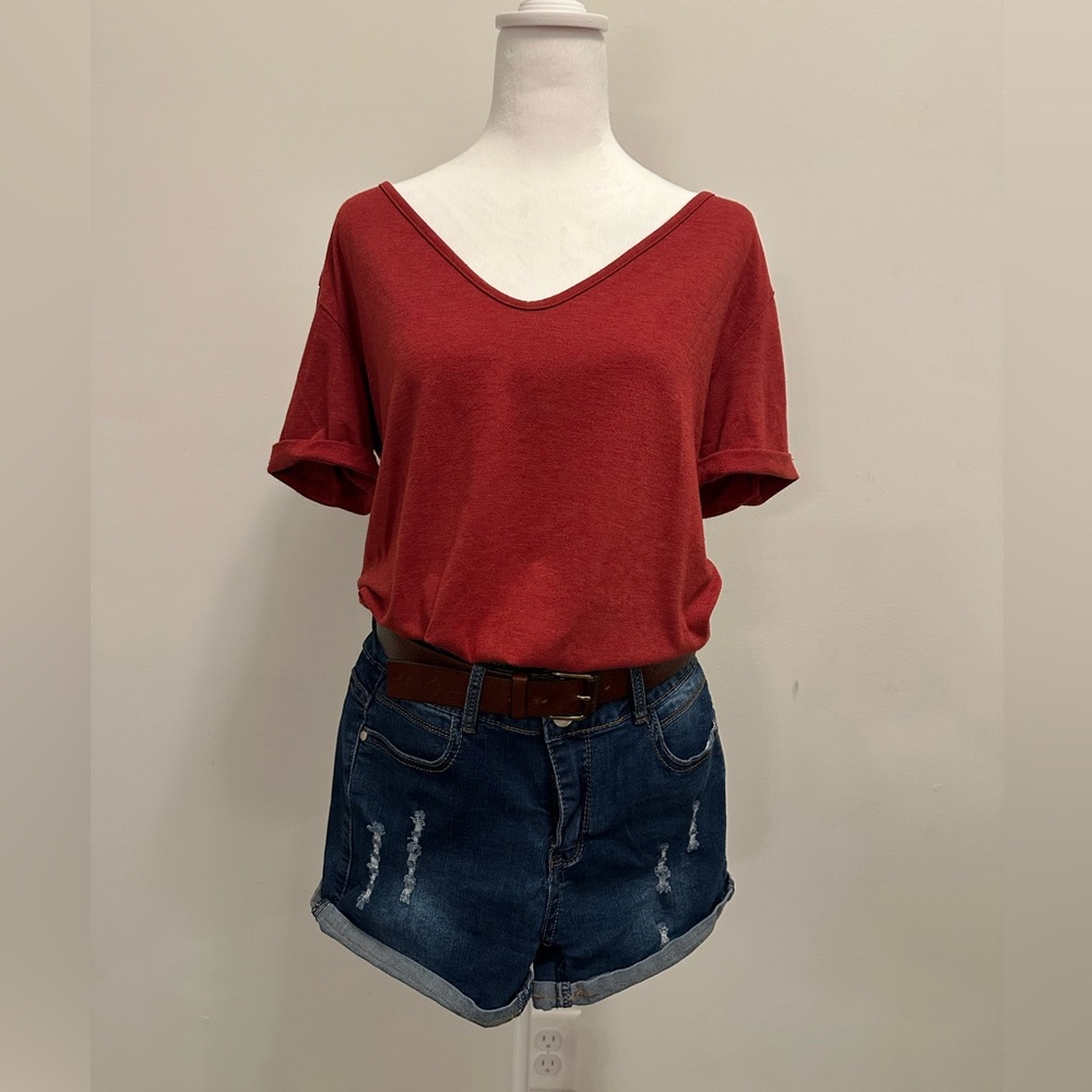 Deep V Neck Short Sleeve T Shirt